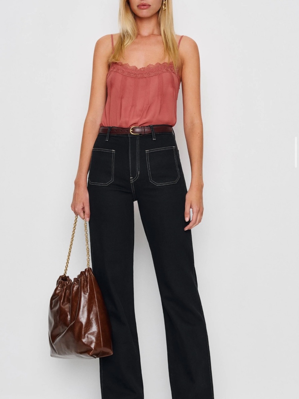 Reformation Alyssa stretch Black High-Waist wide leg long Jeans size 28